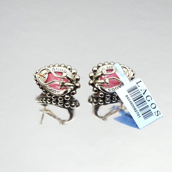 LAGOS Maya Sterling Silver Rhodochrosite Faceted Doublets Large Earrings - Picture 5 of 10